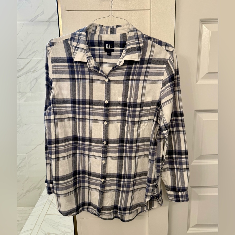 GAP Men's Blue Plaid Shirt, size L